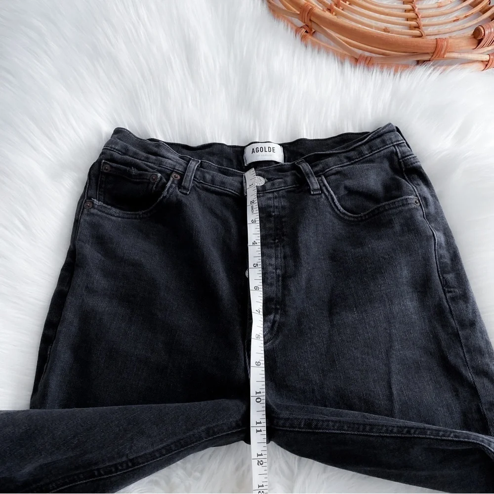 Agolde Black Nico High Wasted Ripped Knee Button Fly Slim Jean Distressed
